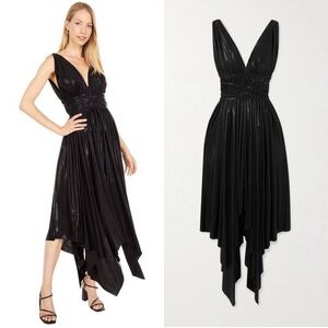 Norma Kamali Goddess Asymmetric Pleated Metallic Dress - Gunmetal